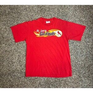 Vintage 2001 St. Louis Cardinals Flaming Baseball MLB Graphic Tee Size Large